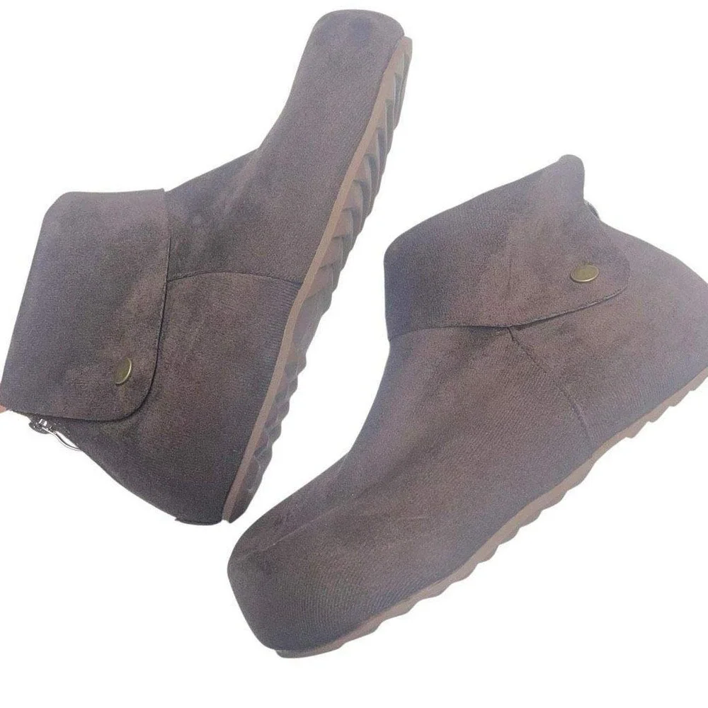 Lagenlook Brown Faux Suede Ankle Booties